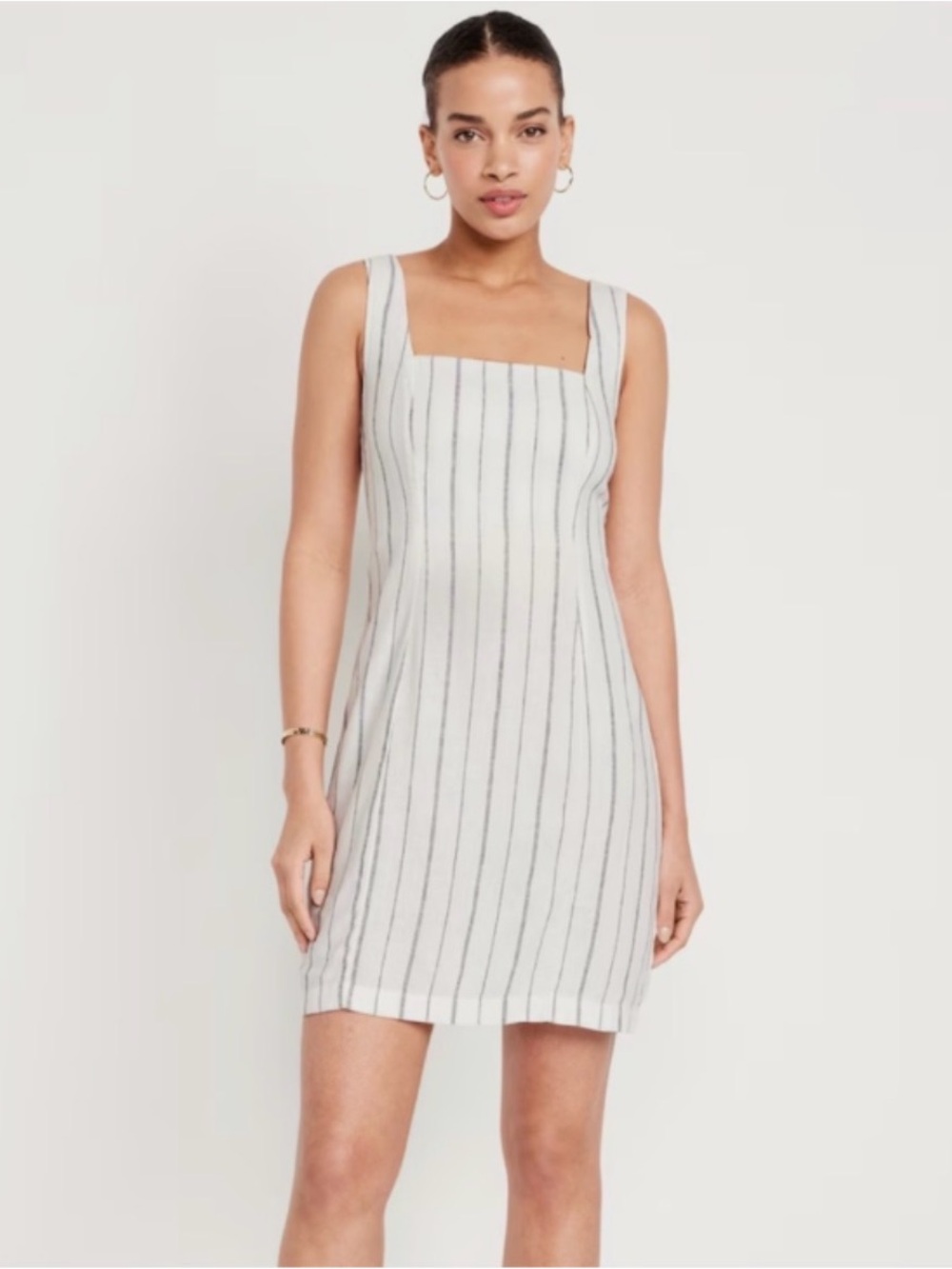Old Navy Linen Blend White Striped Mini Dress